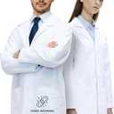 Professional Unisex 100% Cotton Lab Coat for Men and Women, Multiple Pockets, Classic Fit, Snap Closing, 40" Length (Small)
