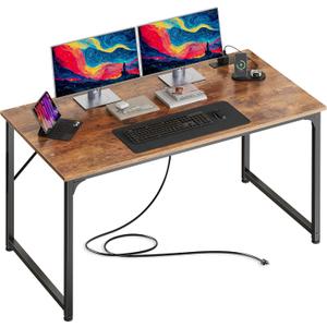 PRAISUN 47 X 24 Inch Computer Desk with Power Outlets & USB-C Port, Office Desk with Deeper Desktop, Study, Bedroom, Writing Work from Home Table, Metal Frame, Rustic Brown