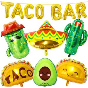 Taco Bar Decorations 13Pcs Mexican Fiesta Party balloons Taco Party Decorations Taco Cactus Avocado Sombrero Balloons Mexican Cinco de Mayo Fiesta Theme Party Decorations