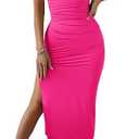 SHENHE Women's Split Thigh Twist Backless Spaghetti Strap Sleeveless Bodycon Midi Dresses Small, Pink)