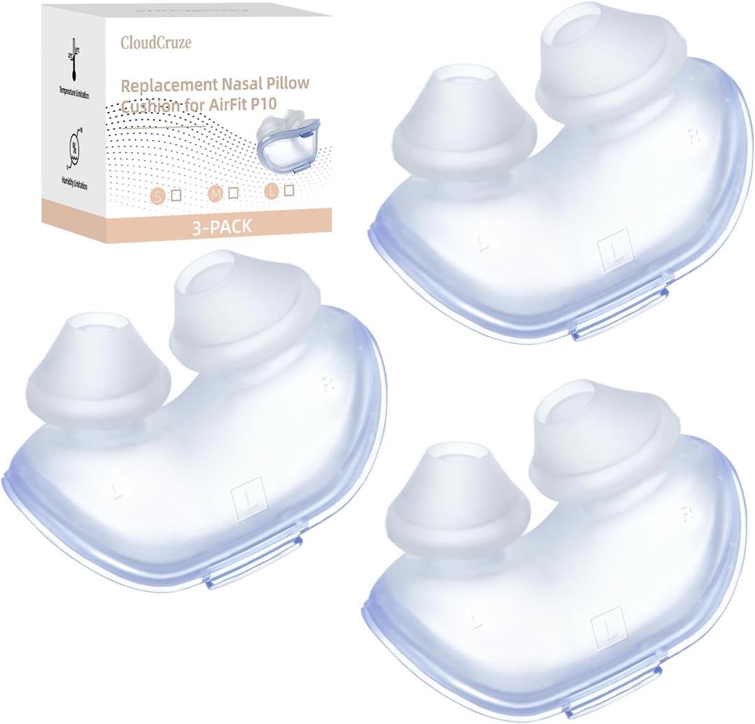 3 Packs Replacement Nasal Pillow Cushion for ResMed AirFit P10, FSA HSA Eligible, Ultra-Soft Silicone, Better Sealing, Minimize Leakage, Reduce Pressure Points, CPAP Supplies Accessories, Size Large