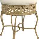 Hillsdale, Villa III Backless Metal Vanity Stool with Ornate Lattice Detailing, Antique Beige