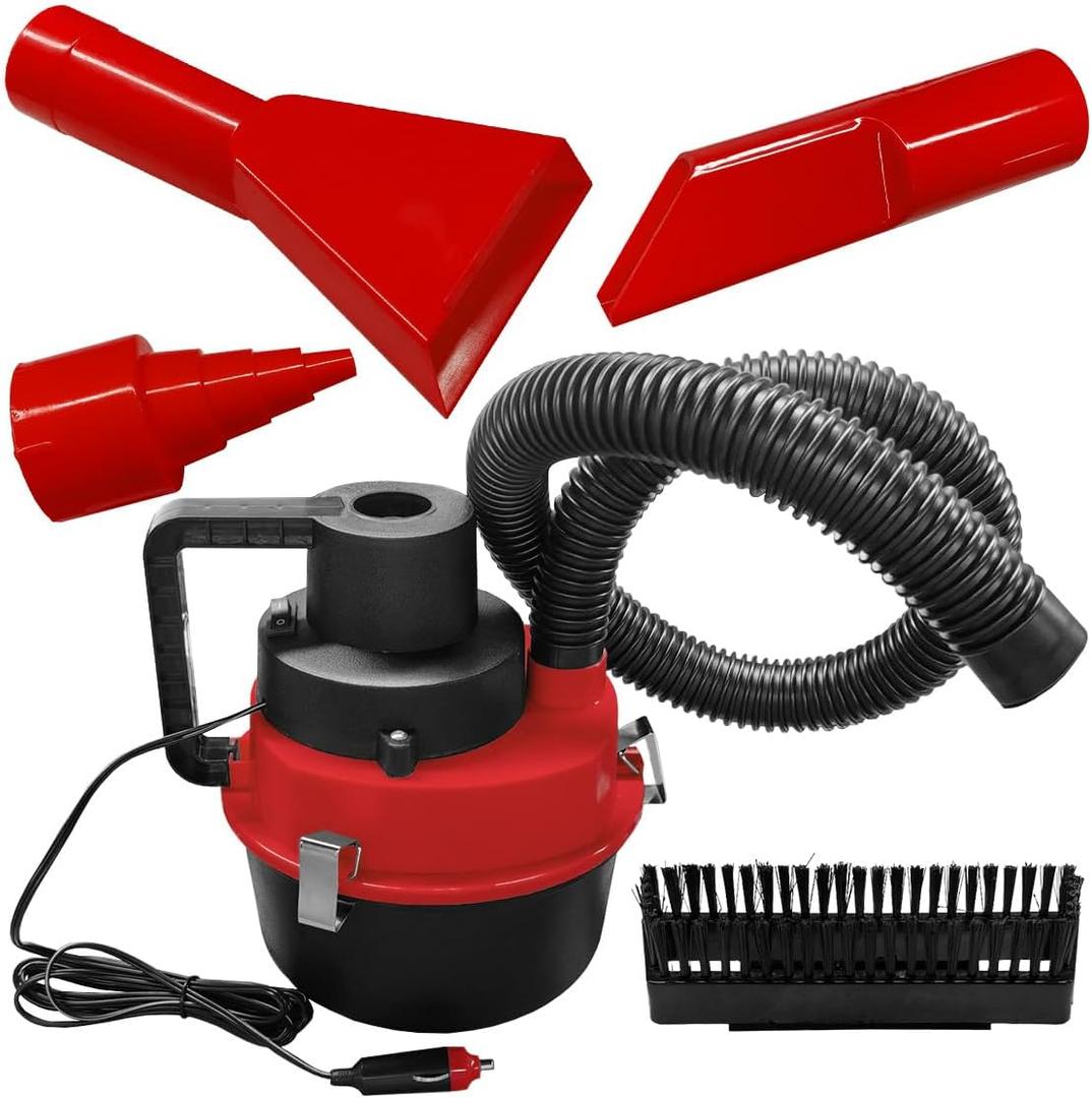 Car Vacuum Cleaner, DC 12V Multi-Purpose Automotive Wet and Dry Vacuum with 3 Nozzles, Portable Handheld Vehicle Interior Duster for Car, Office, Home, Floor (Red)