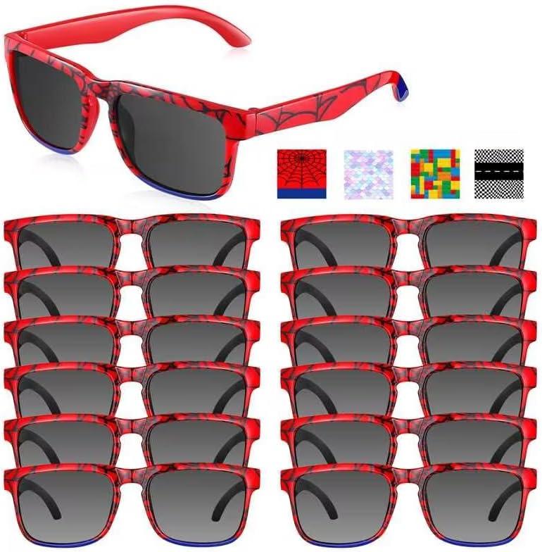 12 Pack Sunglasses for Kids Party Favors Plastic Sunglasses for Summer Pool Beach Accessories Birthday Gifts(Spider)