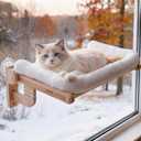 Pecute Foldable Cat Window Perch, Cloud-Soft Cat Bed with Solid Wood Frame, Strong Suction Cup, Washable Cushion, Stable Large Cats Hammock with Sided Bolster, Cats Perch Indoor for Sunbathing, White