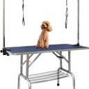 ROOMTEC 36" Dog Grooming Table,Foldable Home Pet Bathing Station with Adjustable Height Arm/Noose/Mesh Tray (Blue)