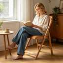 SOBIBO Wood Folding Dining Chairs, Padded Seat, Set of 2, Orange & Natural