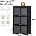 Shoe Rack, 7 Tier Shoe Storage Cabinet with Doors, 28 Pair Shoe Shelves Organizer for Entryway Closet, Plastic Shoe Shelf with Metal Frame for Bedroom Hallway, Black