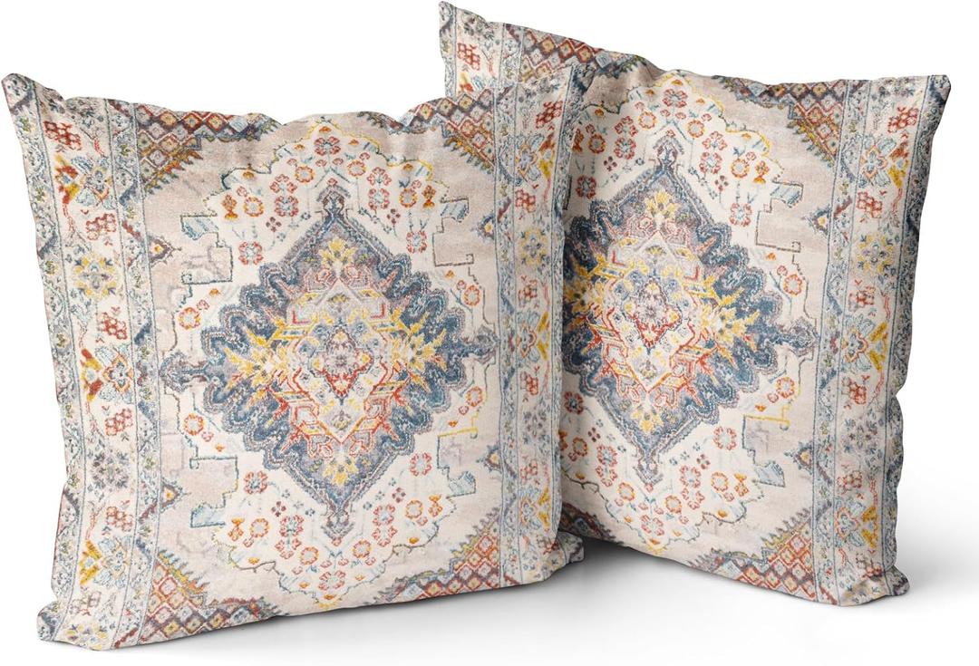 Snycler Set of 2 Boho Style Throw Pillow Cover Ethnic Design Pattern Short Plush Carpet Tribal Pattern Throw Pillow Case Cushion Cover Home Office Decorative Square 16x16 inch
