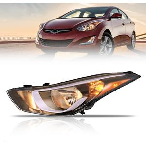 Headlight Assembly for 2014 2015 2016 Hyundai Elantra, (All Bulbs Included) Left Driver Side Halogen Headlamp Assembly With Clear Lens Black Housing Amber Reflector, 921013Y500