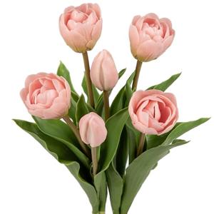 DILATATA 6 Pcs Artificial Tulips Flowers Pink Real Touch Fake Latex Tulips Flowers for Mother's Day 14" Faux Tulip Faux Flower for Vase Centerpieces Home Wedding Bouquet