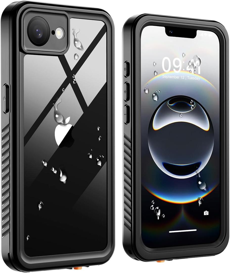 SUPFINE for iPhone 16e Case Waterproof,[Built-in Screen Protector][IP68 Underwater][15FT Military Dropproof] Full Body Shockproof for Phone Case-Black/Clear