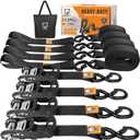 4 Pack Ratchet Straps,Heavy Duty Powersports Tie Downs Load Straps,5208lbs Break Strength 1.5in x 15ft with Safety S Hooks and Soft Loops for Motorcycle Truck Cargo Roof Rack,Break Strength, Black