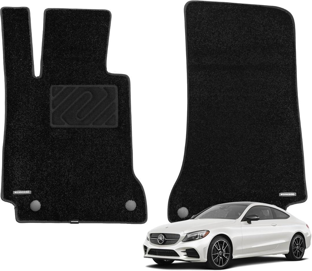 WENNEBIRD Superior Carpet Front Row Floor Mats for 2016-2023 Mercedes-Benz C-Coupe (C205) (Not for Sedan), 0.6-Inch Ultra-Thick, Noise-Reducing, All-Weather Waterproof Anti-Slip 2-Pc Set