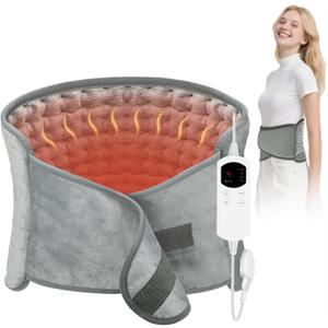 Heating Pad for Back & Period Cramps, 12"x24" Large Electric Heating Pad with 26" Waist Belt, 6 Heat Levels 4 Timers & Auto Shut Off, Gift for Women Men Mom Dad(Gray)