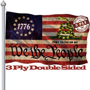 1776 Dont Tread On Me Flag 3x5 Ft Double Sided, We The People Gadsden Flags Banner, 3 Ply USA American US Rattlesnake Vintage Garden Flag Outdoor With UV Fade Proof