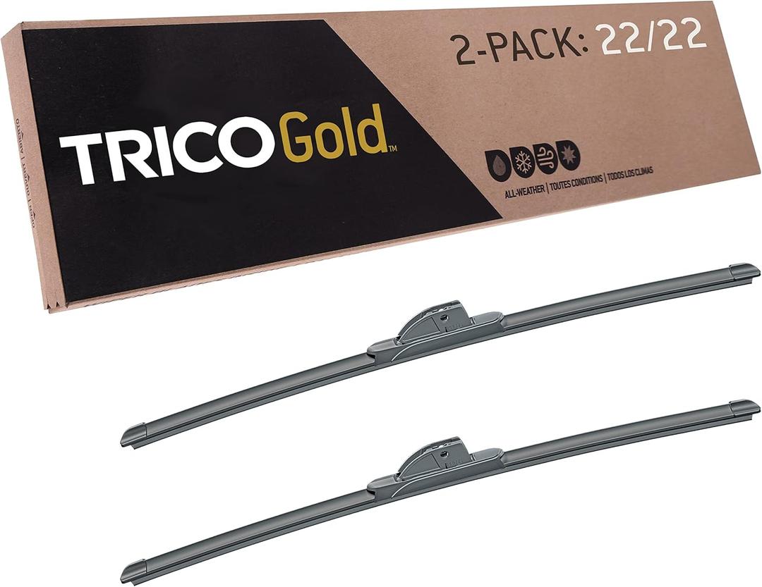 TRICO Gold 22" + 22" Premium Automotive Replacement Windshield Wiper Blades (Set of 2), Passenger and Driver Side All-Weather Beam Wiper Blades for Select Vehicle Models (22" + 22" Pair Pack)