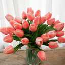 WeTop 30pcs Real Touch Tulips PU Artificial Flowers, Fake Tulips Flowers for Arrangement Wedding Party Easter Spring Home Dining Room Office Decoration (Peach)