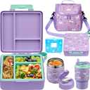 Bento Lunch Box for Kids with 17oz Soup Thermo,Insulated Tumbler Water Bottle and Insulated Lunch Bag,Leak-Proof 3 Compartment Lunch Food Container with Ice Pack for Kids to School-Horse