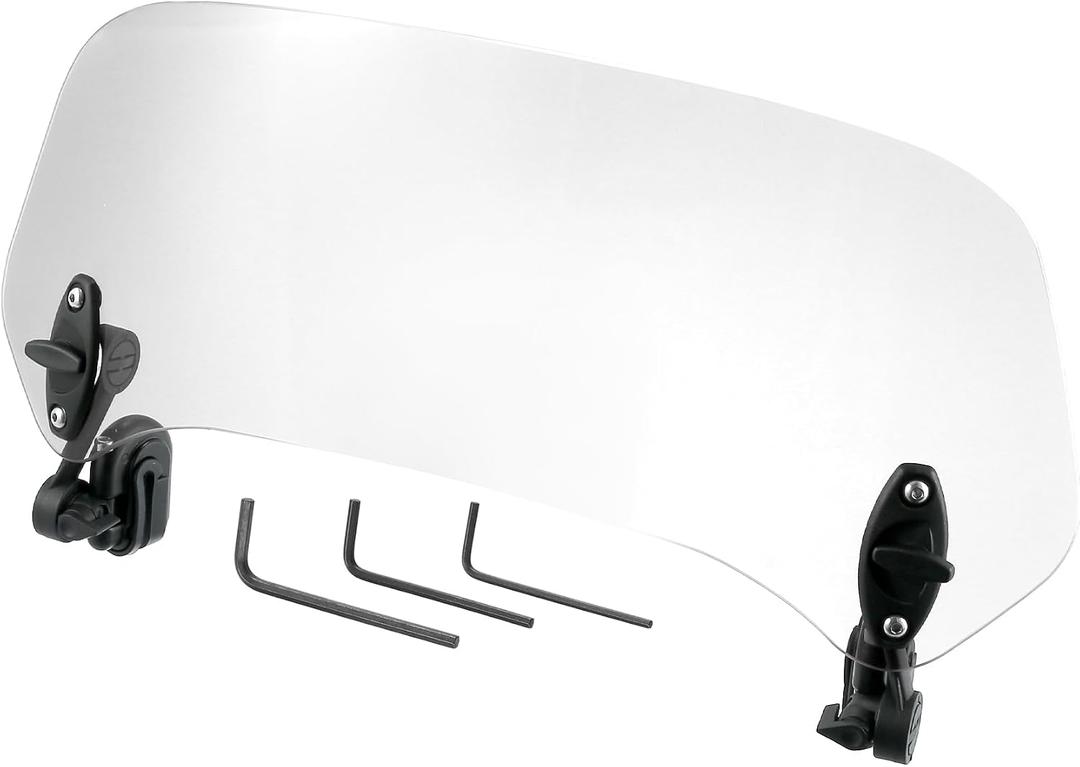 Motoforti 37cm Clear Lens Motorcycle Windshield, Adjustable Clip Wind Deflector Windshield Extension Universal Fit for Most Motorcycles & Scooters