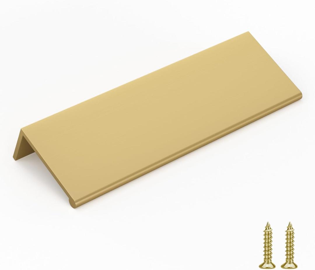 Goldenwarm 25 Pack Gold Finger Edge Pulls Drawer Finger Pulls Champagne Gold Kitchen Hardware Handles Bedroom Dresser Drawers,3-3/4in Hole Center