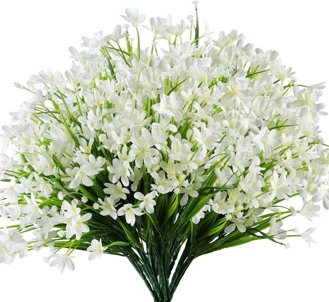 6 Bundles Artificial Daffodils Flowers, Fake Artificial Greenery UV Resistant No Fade Faux Plastic Plants for Wedding Bridle Bouquet Indoor Outdoor Garden Kitchen Office Table Vase (White)