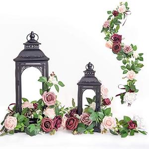 Ling's moment 6Pack 2ft Artificial Flowers Garland Dusty Rose & Burgundy Lantern Flower Centerpieces Wedding Aisle Decor Chair Flowers Arch Floral for Signs DIY Table Wall Window Cake Decoration