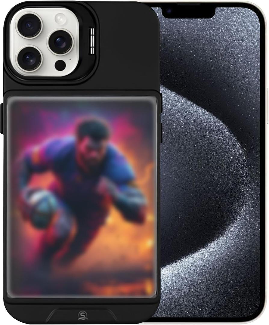 Display Phone Case for iPhone 16 Pro Max Clear Back Card Holder Case with Built-in Kickstand, Includes 5 Protective Card Sleeves, Slim Drop Protection (Black)
