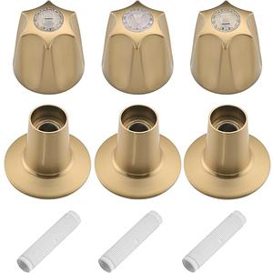Ultrimkit Metal 3 Piece Shower Knob with Handle Flange Replacement for Price Pfister Verve Tub Shower Faucet Hot and Cold Handles, Remodel Kit, Brushed Gold