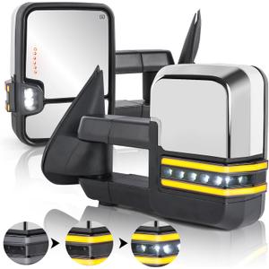 Power Heated Towing Mirrors Compatible for Chevy Silverado Suburban Tahoe GMC Serria Yukon 1999-2002 with Turn light Clearance Lamp White Running Light Big Glass(Set of 2)-Chrome
