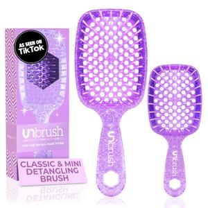 FHI Heat - UNbrush Detangling Brush Combo Pack  Original & Mini UNbrush Hairbrush for All Wet/Dry Hair Types  DuoFlex Anti Static Hair Brush, Vented Detangler Brush for Pain-Free Styling (Amethyst Lavender)