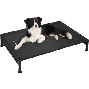 Veehoo Cooling Outdoor Dog Bed, Heavy Duty Elevated Pet Bed with Washable & Breathable Teslin Mesh, Non-Slip Silicon Feet, Dog Cot Bed with Support Hem, 41" x 27", Black, CWC2433