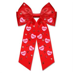 Boderier Valentines Day Hair Bows for Women Girls Conversation Candy Heart Hair Bow Clips Jeweled XOXO Hair Bows Valentines Day Gifts for Her Red XOXO Heart