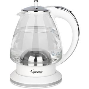 Capresso H2O Glass Kettle, 240.02, White and polished chrome, 48 ounces