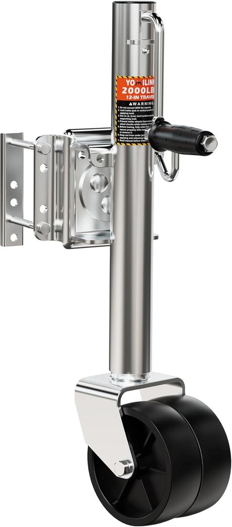 YOMILINK 2000 lbs Trailer Jack with Dual Wheel, Heavy Duty Swivel Boat Jack, 12" Lift, Bolt-on Tongue Trailer Jacks for RV Boat Trailers, Silver