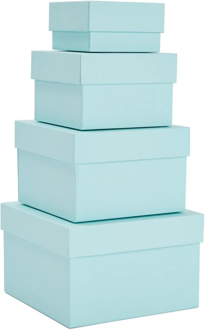 Stockroom Plus Set of 4 Sizes Square Nesting Gift Boxes with Lids for Presents, Stacking Decorative Goodie Box for Holidays, Wedding, Birthday, and Party (Teal)