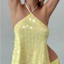 Milumia Women's Sequin Halter Neck Tops Sexy Backless Sleeveless Party Cami Top (L)