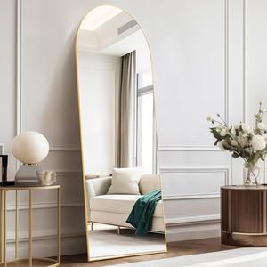 DUMOS Arched Full Length Mirror with Stand Floor Standing Aluminum Frame for Bedroom Body Hanging Leaning Modern Simple Home Decor Shatter-Proorf Nano Glass Wall Living Room Cloakroom Gold 59.1"x15.8"