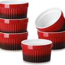 MALACASA Ramekins 6 oz Oven Safe, Small Ceramic Souffle Dishes for Creme Brulee Souffle, Stoneware Custard Cups Ramiken for Baking, Dessert Bowls Dipping Sauce Dish Set of 6, Red, Series RAMEKIN-DISH