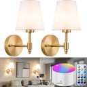 YHCDLAMP Battery Operated Wall Sconces Set of Two, Rechargeable Wireless Wall Lights with 10000mAh RGB Dimmable Detachable Bulb, Battery Sconces Wall Decor with Remote for Bedroom Living Room Hallway