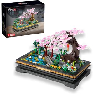 Bonsai Tree Building SetsJapanese Style Cherry Blossom Tree Mini Building Blocks(1101PCS), Including Garden, PlantsAnimalPondMeaningful Gift for 6 7 8 9 10+ Kids and Adults