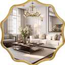 Fobule 28"x28" Gold Round Wall Mirror, Large Irregular Wavy Mirror Modern Decorative Hanging Mirror for Living Room Bathroom Bedroom Entryway