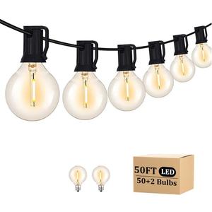 Outdoor String Light 50FT Patio Black with 52 Shatterproof G40 LED Clear Globe Bulbs for Indoor/Outdoor, Connectable Hanging Lights for Backyard Balcony Party Decor