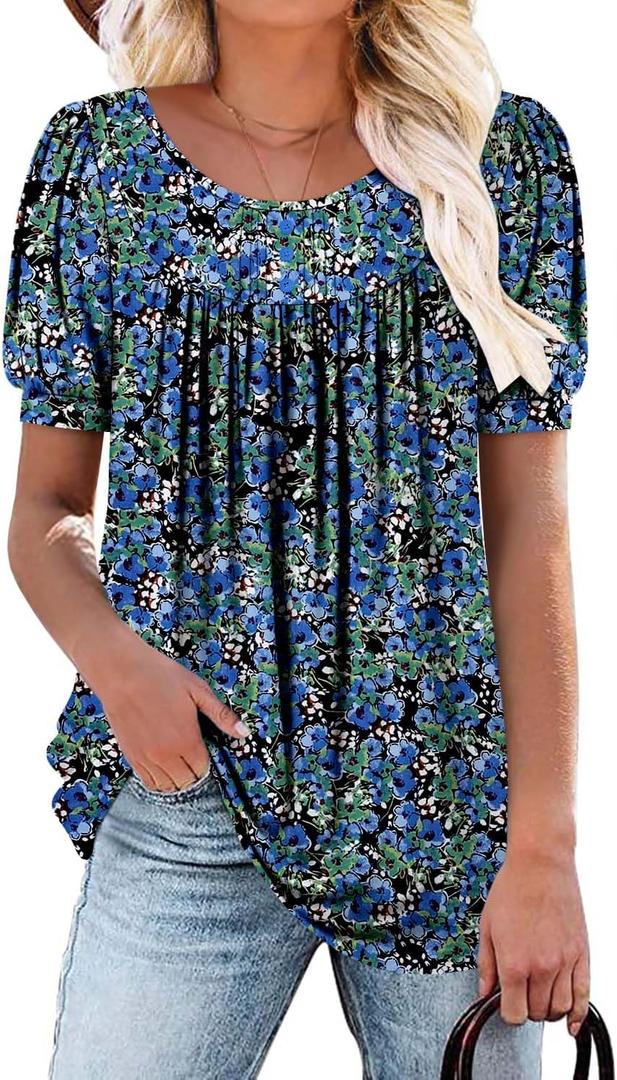 BETTE BOUTIK Women's Short Sleeve Summer Tunic Tops Flowy Flare Button Down Tunic Shirts Blouses S, Color May Vary