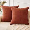 MIULEE Pack of 2 Couch Throw Pillow Covers 18x18 Inch Soft Burnt Orange Chenille Pillow Covers for Sofa Living Room Solid Dyed Pillow Cases