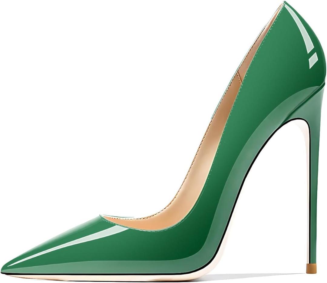 Women's Pointed Toe Shallow Stiletto Heels 4.7 Inch Pumps Wedding Party Banquet Shoes (8, Green)
