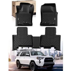 YHTAUTO Automotive Floor Mats Compatible with Toyota 4Runner 2013-2024 (Only for 7 Seat), TPE All Weather Custom Fit Automotive Floor Liner, 1st & 2nd Row, Set of 3