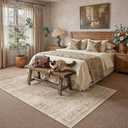 8x10 Beige Farmhouse Area Rug Washable, Non Slip, Soft Low Pile, Neutral Vintage, Large, for Living Room Bedroom Dining Room Office Indoor Home Decor