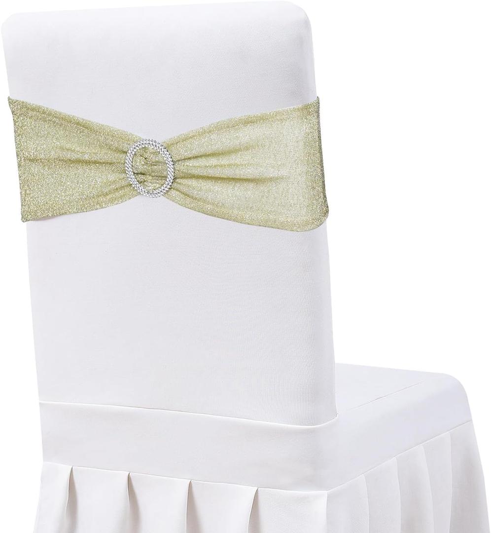 Eternal Beauty Set of 10 Champagne Chair Band Bow Spandex Chair Sashes for Wedding Decorations