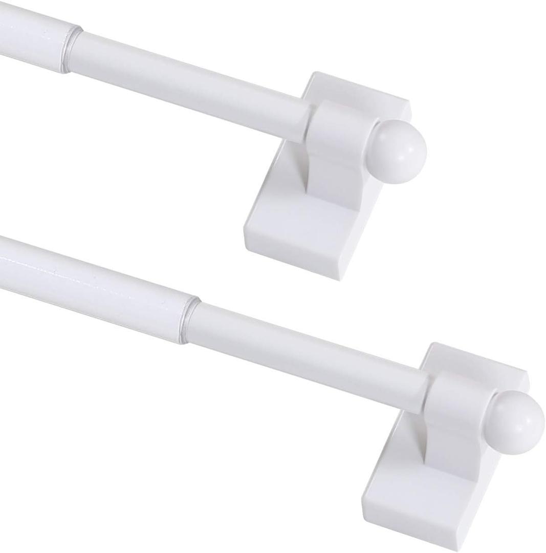 PrimeBeau Magnetic Curtain Rods for Metal Doors Multi-Use Curtain Rods for Small Windows Cafe Sidelight and Iron Steel Places, 1/2 Inch Diameter, Tool Free (2 Pack, Adjust from 9 to 16 Inch, White)